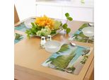 Abakuhaus Tovagliette Tropicali, Spiaggia Esotica Con Palme Da Cocco E Rocce Viaggi Oceanic Coastal Design, Tiscjdeco In Tessuto Resistente Al Colore Per La Sala Da Pranzo E La Cucina, Verde Acquamarina