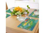 Abakuhaus Tovagliette Nautiche, Pesci Che Nuotano Tra Le Onde Del Mare Funky Stilizzato Artistico Sottomarino Marino, Tiscjdeco In Tessuto Resistente Al Colore Per La Sala Da Pranzo E La Cucina, Multicolore