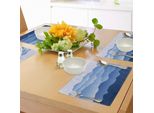 Tovagliette Abakuhaus Berg, Tema Natura Un'immagine Panoramica In Ombra Cinese Della Stampa Illustrativa Delle Montagne Al Mattino, Tiscjdeco In Tessuto Resistente Al Lavaggio Per La Sala Da Pranzo E La Cucina, Blu