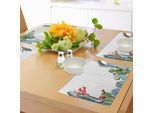 Tovagliette Abakuhaus Con Motivo Cactus, Fiori Con Punte Di Cactus E Uccellino In Stile Cartoon, Grafica Colorata, Tovaglietta Decorativa In Tessuto Resistente Ai Colori Per La Sala Da Pranzo E La Cucina, Verde E Blu.