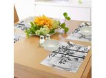 Abakuhaus Albero Della Vita Tovagliette, Silhouette Dell'albero Di Bambù Spirituale Lascia L'immagine Zen Feng Shui Boho Giapponese, Tiscjdeco In Tessuto Resistente Al Colore Per La Sala Da Pranzo E La Cucina, Bianco Nero
