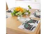 Abakuhaus Tovagliette Giorno Dei Morti, Gatti Scheletrici Tema Festivo Festivo Stampa Artistica Spagnola, Tiscjdeco In Tessuto Resistente Ai Colori Per La Sala Da Pranzo E La Cucina, Turchese Bianco Nero Rosa