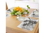 Abakuhaus Tovagliette Giorno Dei Morti, Amore Teschio Scheletro Matrimonio Amore Eterno Tema Spagnolo Arte Festiva, Tiscjdeco In Tessuto Resistente Ai Colori Per La Sala Da Pranzo E La Cucina, Bianco