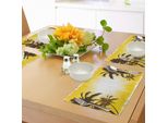 Tovagliette Abakuhaus Con Motivo Palma, Tema Festivo Un Posto Tropicale Soleggiato Con Stampa Illustrazione Palma, Decorazione Da Tavola In Tessuto Resistente Al Lavaggio Per Sala Da Pranzo E Cucina, Giallo E Bianco