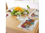 Tovagliette Abakuhaus Con Graffiti, Simpatici Disegni Di Animali, Stelle, Pesci, Teschi, Gatti, Uccelli E Numeri Su Un Muro Di Mattoni, Tessuto Lavabile E Resistente Allo Scolorimento Per Sala Da Pranzo E Cucina, Multicolore