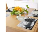 Tovagliette Abakuhaus Natur, Tema Naturale Con Paesaggio, Alberi, Uccelli, Cielo Nuvoloso E Fiume Idilliaco, Tiscjdeco In Tessuto Resistente Al Lavaggio Per Sala Da Pranzo E Cucina, Nero E Grigio