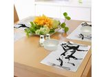 Tovagliette Abakuhaus Con Motivi Animali, Tema Animali: Illustrazione Con Sagoma Di Cavallo Al Galoppo In Stile Monocromatico, Decorazione Da Tavola In Tessuto Resistente Al Lavaggio Per Sala Da Pranzo E Cucina, Bianco E Nero.