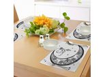 Tovagliette Tribali Abakuhaus, Motivi Floreali Paisley, Figure Gem, Stampa Ispirata All'astrologia Etnica, Tiscjdeco In Tessuto Resistente Al Lavaggio Per Sala Da Pranzo E Cucina, Bianco E Nero