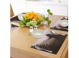 Tovagliette Abakuhaus Natur, Silhouette Dell'orso Selvatico Nella Foresta Giungla Su Illustrazione Notturna Scura, Tiscjdeco In Tessuto Resistente Al Lavaggio Per Sala Da Pranzo E Cucina, Verde Militare Pesca Chiaro