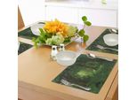 Tovagliette Abakuhaus Natur, Fogliame Tropicale Della Giungla Nel Paesaggio Meditativo Dell'himalaya Asiatico, Tiscjdeco In Tessuto Resistente Al Colore Per La Sala Da Pranzo E La Cucina, Verde