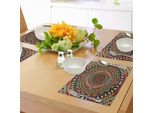 Tovagliette Tribali Abakuhaus, Motivo Tribale Africano Folkloristico Con Grafica Etnica Azteca, Tiscjdeco In Tessuto Resistente Al Lavaggio Per La Sala Da Pranzo E La Cucina, Senape E Rubino