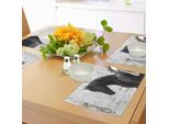 Tovagliette Abakuhaus Reiter, Ritratto Di Cavallo Sportivo Frisone Su Sfondo Invernale Innevato, Immagine Innovativa, Tiscjdeco In Tessuto Resistente Ai Colori Per La Sala Da Pranzo E La Cucina, Bianco