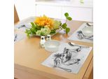 Tovagliette Abakuhaus, Illustrazione Di Un Cowboy Seduto Per Terra Che Suona La Chitarra, Tovagliette Decorative In Tessuto Resistente Ai Colori Per La Sala Da Pranzo E La Cucina, Grigio Chiaro E Nero.