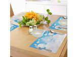 Tovagliette Abakuhaus Fee, Illustrazione Di Un Castello Da Favola, Nuvole Nel Cielo E Farfalle Stampate, Tiscjdeco In Tessuto Resistente Al Lavaggio Per La Sala Da Pranzo E La Cucina, Azzurro Cielo E Bianco