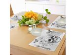 Abakuhaus Tovagliette Giorno Dei Morti, Teschi Con Fiori E Farfalle Stampa Vintage Gothic Design, Tiscjdeco In Tessuto Resistente Al Colore Per La Sala Da Pranzo E La Cucina, Bianco E Nero