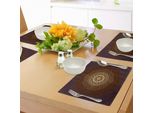 Tovagliette Abakuhaus Mandala, Motivo Floreale Vintage Ispirato Alla Cultura Spirituale Asiatica Etnica Tribale, Tovaglietta Decorativa In Tessuto Resistente Al Lavaggio Per La Sala Da Pranzo E La Cucina, Marrone Castagna E Giallo.