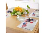 Abakuhaus 4 Luglio Tovagliette, Cane Carlino Che Indossa Accessori Patriottici E Sventola La Bandiera, Decorazioni Da Tavola In Tessuto Resistente Al Lavaggio Per La Sala Da Pranzo E La Cucina, Multicolore