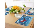 Tovagliette Abakuhaus Luna, Retro Airplane La Luna E Le Stelle Nel Cielo, Pesci E Onde Marine, Tiscjdeco In Tessuto Resistente Ai Colori Per La Sala Da Pranzo E La Cucina, Giallo E Blu