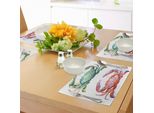Tovagliette Abakuhaus Con Motivo A Granchi, Illustrazione Con Effetto Acquerello E Tema Marino, Stampa Grafica Con Granchi, Decorazione Da Tavola In Tessuto Resistente Al Lavaggio Per Sala Da Pranzo E Cucina, Arancione E Verde Acqua.