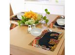 Tovagliette Abakuhaus Elefante, Design Animale Silhouette Di Elefante Su Motivi Etnici Stampati Su Tessuto, Tiscjdeco In Tessuto Resistente Al Lavaggio Per Sala Da Pranzo E Cucina, Nero E Marrone