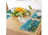 Tovagliette Abakuhaus Con Caricature, Paesaggio Marino Sott'acqua Con Galeone Del Tesoro E Nave Affondata Pirate Kids Print, Tiscjdeco In Tessuto Resistente Al Lavaggio Per La Sala Da Pranzo E La Cucina, Giallo E Verde Acqua