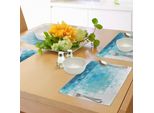 Abakuhaus Tovagliette Astratte, Mosaico Artistico, Forme Frattali Quadrate Morbide Con Stampa Accattivante, Decorazioni Da Tavola In Tessuto Resistente Al Lavaggio Per La Sala Da Pranzo E La Cucina, Azzurro Cielo Acquamarina