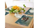 Tovagliette Fantasia Abakuhaus, Paesaggio Surreale Con Cielo, Dirigibile Steampunk, Fata, Immagine Fantascientifica Stardust Space, Tiscjdeco In Tessuto Resistente Al Lavaggio Per Sala Da Pranzo E Cucina, Marrone E Verde Acqua