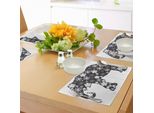 Tovagliette Abakuhaus Con Motivo Elefante Floreale E Petali Di Fiori Sul Corpo, Immagine Zoo In Stile Boho Tropicale, Tiscjdeco In Tessuto Resistente Al Lavaggio Per Sala Da Pranzo E Cucina, Bianco Grigio