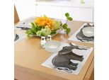 Tovagliette Abakuhaus Con Animali, Elefante Africano Visto Di Profilo, Illustrazione Digitale Esotica Di Creature Safari, Tiscjdeco In Tessuto Resistente Al Lavaggio Per Sala Da Pranzo E Cucina, Grigio