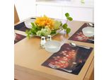 Abakuhaus Tovagliette Fantasia, Paesaggio Notturno Della Foresta Incantata Con Alberi E Uomo In Barca In Stile Grafico, Tiscjdeco In Tessuto Resistente Al Lavaggio Per La Sala Da Pranzo E La Cucina, Giallo E Rubino