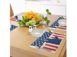 Abakuhaus 4 Luglio Tovagliette, Sagoma Della Statua Della Libertà Con Sfondo Grunge Bandiera Americana, Tiscjdeco In Tessuto Resistente Al Lavaggio Per Sala Da Pranzo E Cucina, Rosso Cinabro Blu Navy Beige