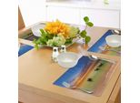 Abakuhaus Tovagliette Tropicali, Barche Tradizionali Thailandesi Nell'oceano E Orizzonte Esotico, Paesaggio Marino Vacanziero, Tiscjdeco In Tessuto Resistente Al Colore Per La Sala Da Pranzo E La Cucina, Multicolore