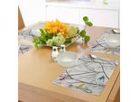 Tovagliette Abakuhaus Natur, Uccelli Wildlife Cartoon Come Immagine Con Albero Foglia Stampa Artistica, Tiscjdeco In Tessuto Resistente Al Colore Per La Sala Da Pranzo E La Cucina, Senape Marrone Grigio E Blu