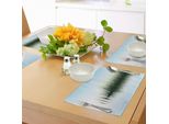 Tovagliette Abakuhaus Natur, Tramonto Primaverile Che Si Riflette Sul Lago Con Immagini Di Foglie, Germogli, Fiori E Rocce, Tiscjdeco In Tessuto Resistente Ai Colori Per La Sala Da Pranzo E La Cucina, Verde E Blu
