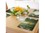 Tovagliette Abakuhaus Wald, Alberi Estivi Visti Dall'alto Con I Raggi Del Sole Che Filtrano Tra Le Foglie, Tiscjdeco In Tessuto Resistente Al Lavaggio Per La Sala Da Pranzo E La Cucina, Verde Felce Giallo