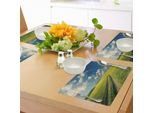 Tovagliette Abakuhaus Naturali, Grass Path Nuvole Cielo Sole Sereno Primavera Campagna Panorama Art, Tiscjdeco In Tessuto Resistente Al Lavaggio Per Sala Da Pranzo E Cucina, Verde Mela Blu Scuro Bianco