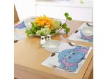 Tovagliette Abakuhaus Con Caricature, Simpatica Figura Di Elefantino, Sala Giochi Per Bambini, Ragazze E Ragazzi, Stampa Artistica A Fumetti, Tiscjdeco In Tessuto Resistente Al Lavaggio Per Sala Da Pranzo E Cucina, Rosa E Blu