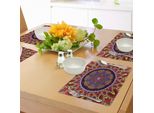 Tovagliette Abakuhaus Mandala, Biglietto D'invito A Nozze In Stile Vintage Con Illustrazione Floreale E Motivo Mandala, Decorazione Da Tavola In Tessuto Resistente Al Lavaggio Per Sala Da Pranzo E Cucina, Marrone Castagna E Rosso