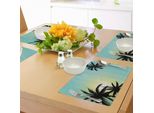 Abakuhaus Tovagliette Moderne, Palme Hawaiane Di Miami Beach Island Con Sole, Immagine Artistica Con Cielo Limpido, Tiscjdeco In Tessuto Resistente Al Colore Per La Sala Da Pranzo E La Cucina, Seafoam Black