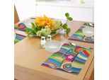 Abakuhaus Tovagliette Moderne, Stile Hippie Retrò Vettoriale, Auto Classica Con Margherite E Audace Stampa Grafica A Strisce, Tiscjdeco In Tessuto Resistente Al Lavaggio Per La Sala Da Pranzo E La Cucina, Multicolore