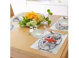 Abakuhaus Tovagliette Britanniche, Londra Inghilterra Timbro Grunge Con Bandiera Nostalgic National Graphic, Tiscjdeco In Tessuto Resistente Al Lavaggio Per La Sala Da Pranzo E La Cucina, Grigio Chiaro Blu Navy Rosso Scarlatto