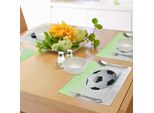 Tovagliette Abakuhaus Sport, Immagine Vettoriale Con Grafica Calcistica Su Sfondo Verde Sfumato, Tiscjdeco In Tessuto Resistente Al Lavaggio Per Sala Da Pranzo E Cucina, Bianco E Nero