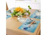 Tovagliette Abakuhaus Con Motivo A Pesci, Tema Subacqueo Con Pesci Ornamentali In Stile Grafico Poligonale, Tiscjdeco In Tessuto Resistente Al Lavaggio Per Sala Da Pranzo E Cucina, Azzurro E Blu