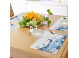 Tovagliette Abakuhaus Ocean, Grafica Cartoon Con Immagini Di Creature Marine, Pesci, Onde E Conchiglie, Tiscjdeco In Tessuto Resistente Ai Colori Per La Sala Da Pranzo E La Cucina, Blu Marino, Bianco E Acquamarina.