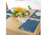 Abakuhaus Tovagliette Blu Navy E Bianche, Cerchi Con Pois Bianchi - Ancestral Folk - Piastrella In Stile Malocchio, Tiscjdeco In Tessuto Resistente Al Lavaggio Per La Sala Da Pranzo E La Cucina, Blu Scuro Bianco Verde Acqua