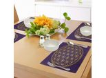 Abakuhaus Tovagliette Astratte, Forma Geometrica Curva E Circolare Con Cerchi Sovrapposti, Immagine Artistica Sacra, Tiscjdeco In Tessuto Resistente Al Colore Per La Sala Da Pranzo E La Cucina, Marrone, Giallo, Viola Scuro