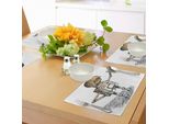 Tovagliette Abakuhaus Fantasie, Tema Disegnato A Mano Con Robot, Illustrazione Artistica Divertente, Tiscjdeco In Tessuto Resistente Ai Colori Per La Sala Da Pranzo E La Cucina, Nero Grigio