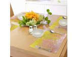 Tovagliette Abakuhaus Acquerellate, Prato Primaverile Con Silhouette Di Fiori, Erba E Farfalle, Decorazioni Da Tavola In Tessuto Resistente Al Lavaggio Per La Sala Da Pranzo E La Cucina, Marrone, Giallo, Rosa Chiaro