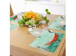 Tovagliette Abakuhaus Ocean, Marine Sealife Con Onde E Una Vela Di Carta Con Citazione Di Viaggio, Tiscjdeco In Tessuto Resistente Al Lavaggio Per La Sala Da Pranzo E La Cucina, Azzurro, Arancione E Bianco