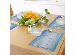 Tovagliette Abakuhaus Ocean, Regata Velica Con Vista Panoramica Sul Mare, Cielo Estivo, Decorazioni Per La Sala Da Pranzo E La Cucina In Tessuto Resistente Ai Colori, Azzurro E Bianco.